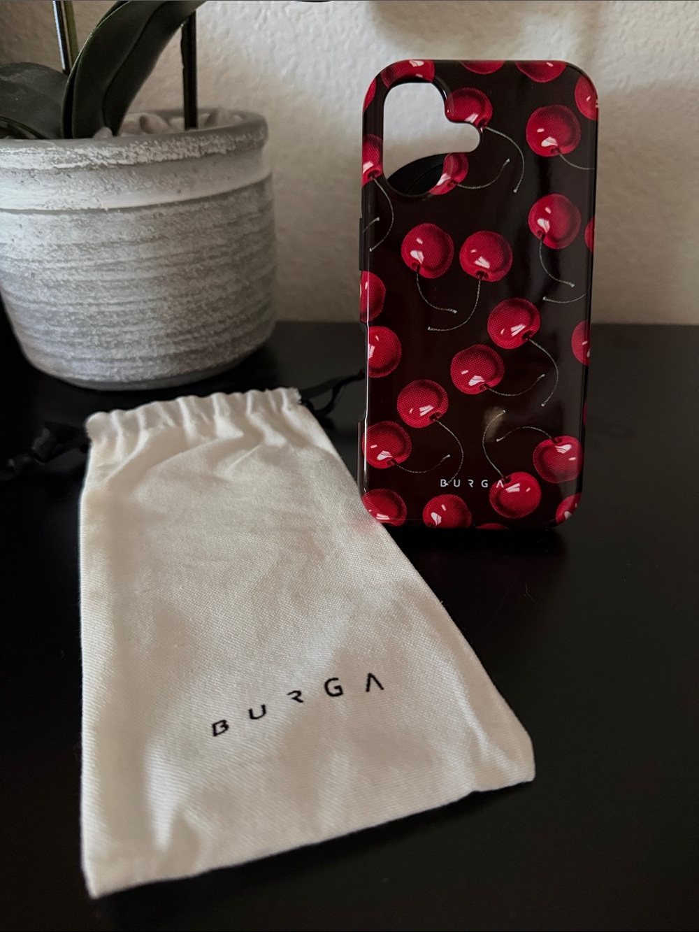 Burga Cherry Print iPhone 17 Case - Red on Black